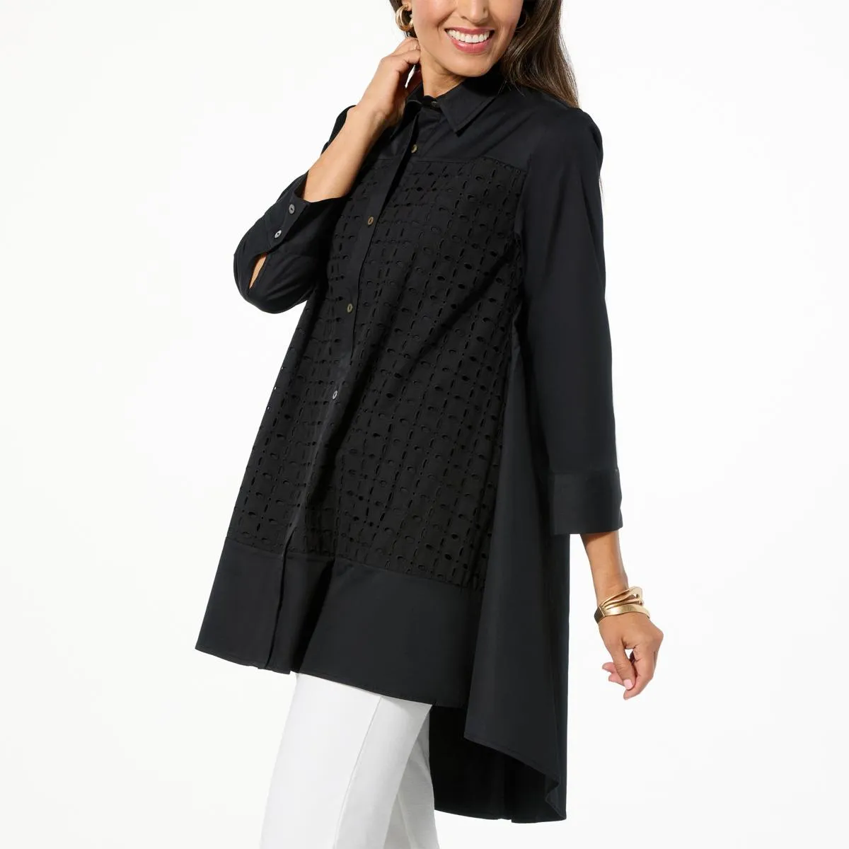      WynneCollection Eyelet Combo Drama Tunic     