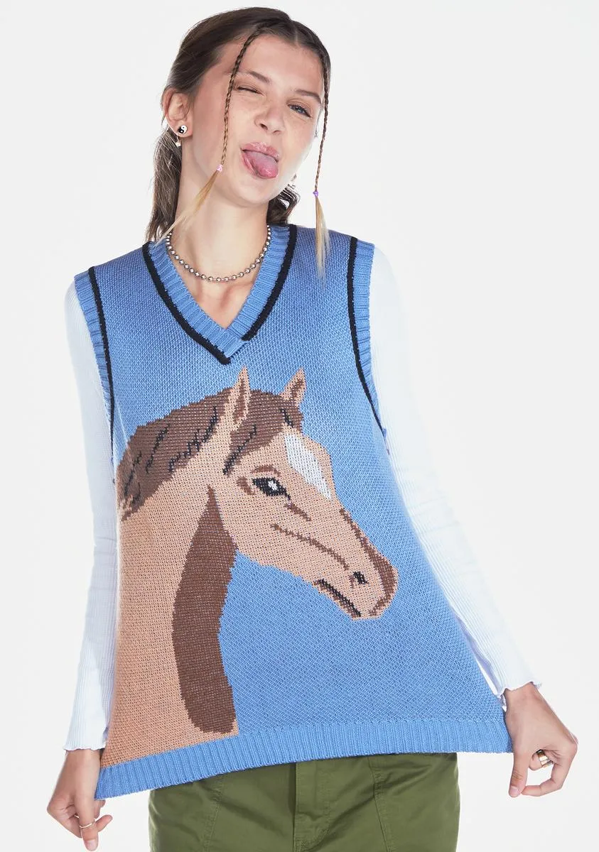 Yay Or Neigh Horse Intarsia Vest-