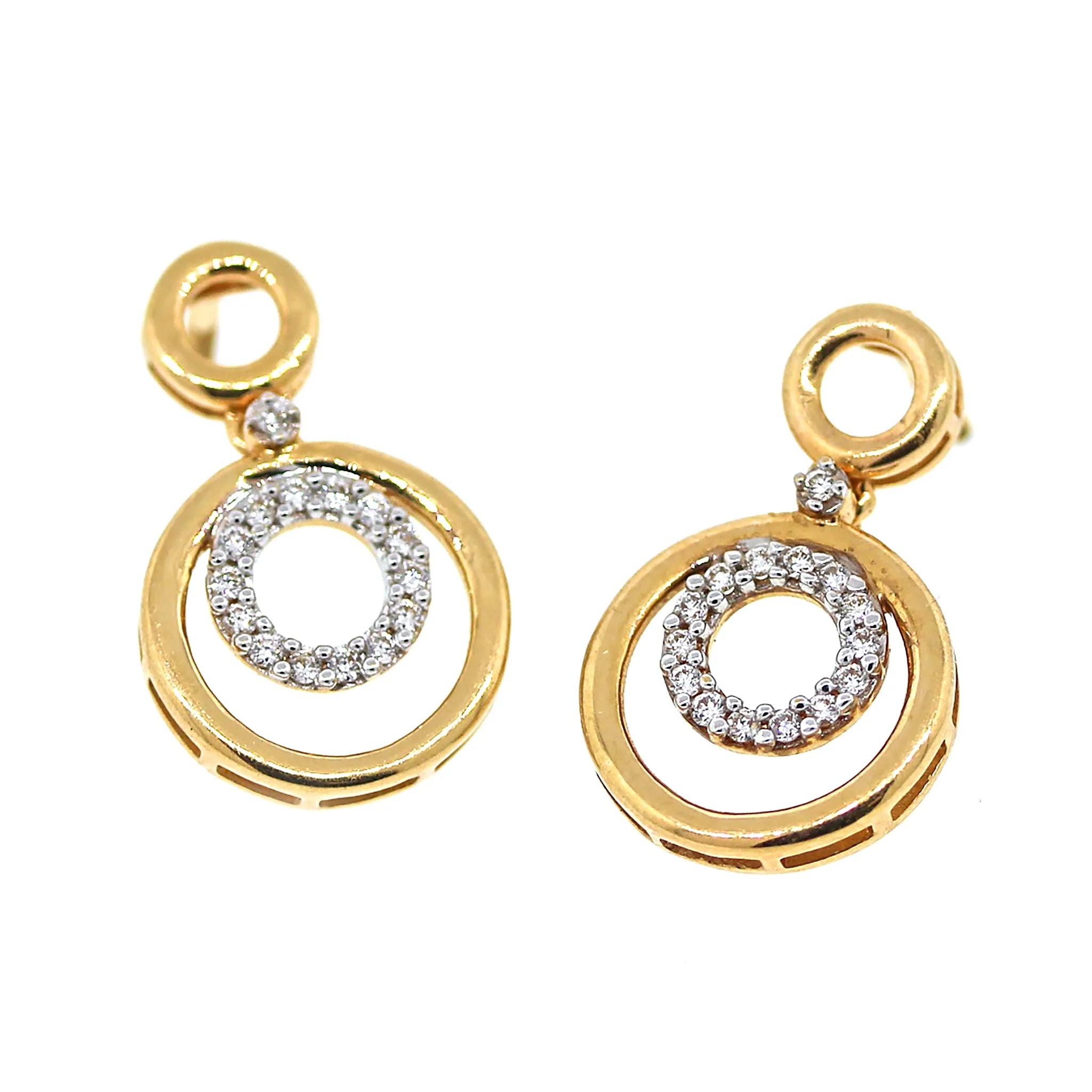 Yellow Gold Diamond Circles Hanging Earrings