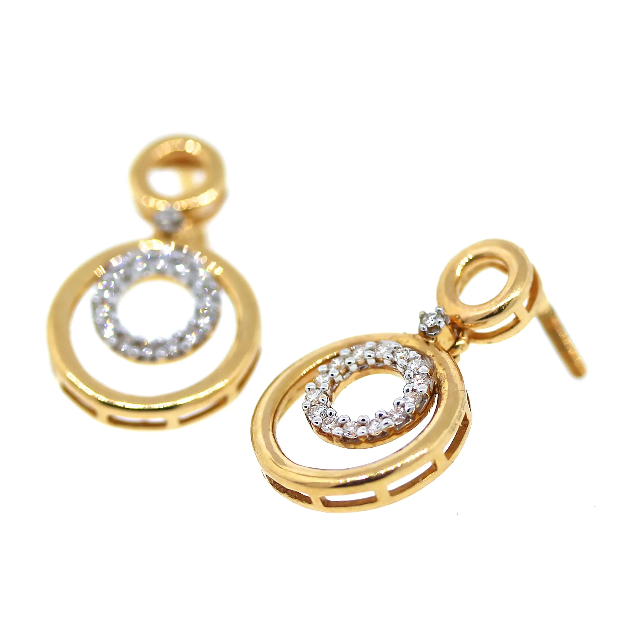 Yellow Gold Diamond Circles Hanging Earrings