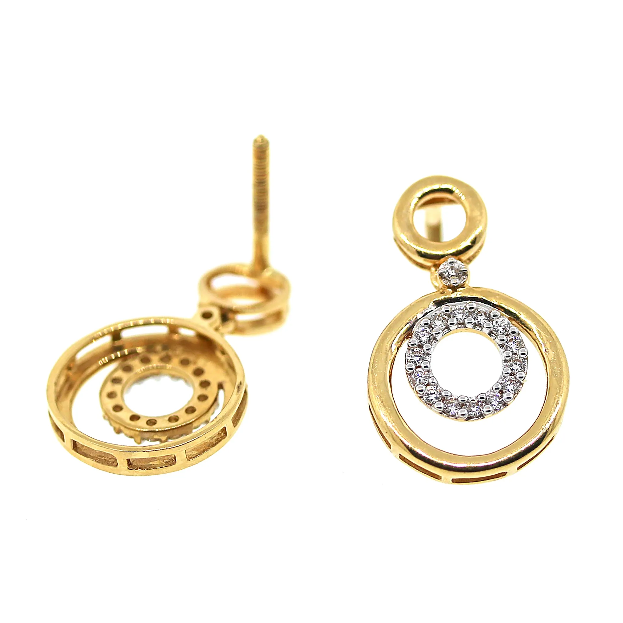 Yellow Gold Diamond Circles Hanging Earrings