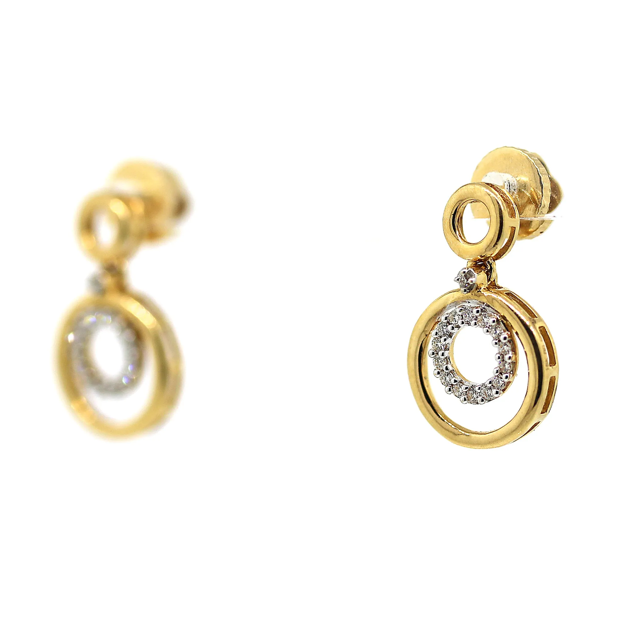 Yellow Gold Diamond Circles Hanging Earrings