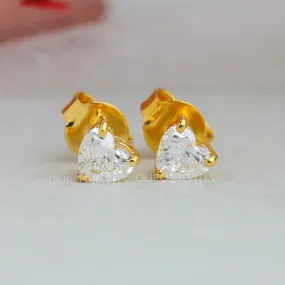 Yellow Gold Heart Shape Lab Diamond  Stud Earrings