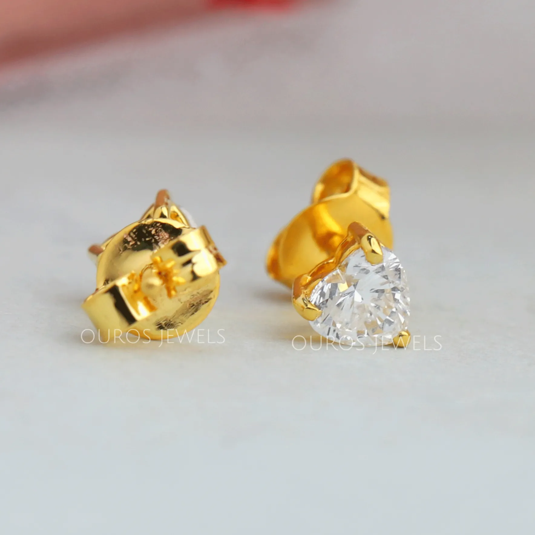 Yellow Gold Heart Shape Lab Diamond  Stud Earrings