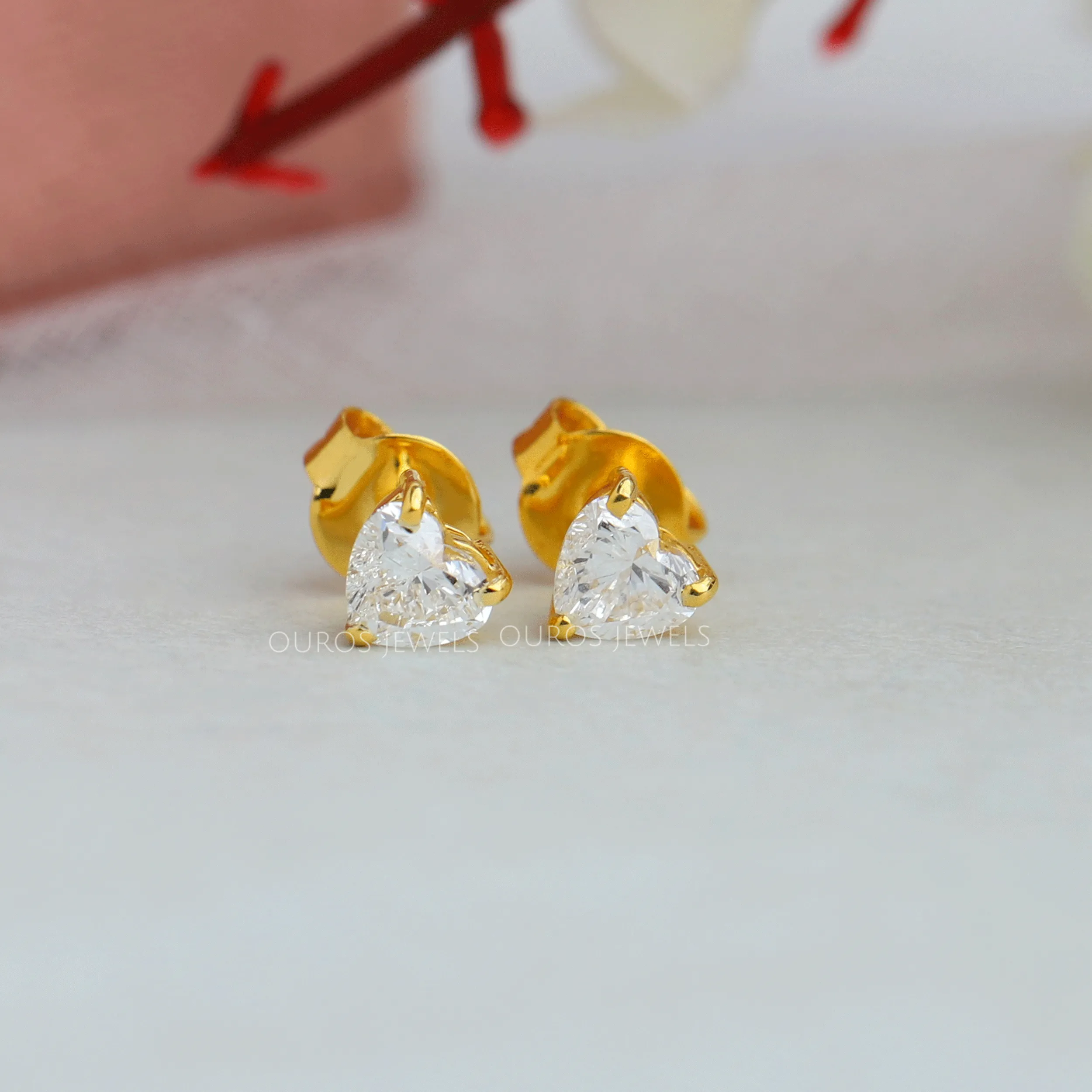 Yellow Gold Heart Shape Lab Diamond  Stud Earrings