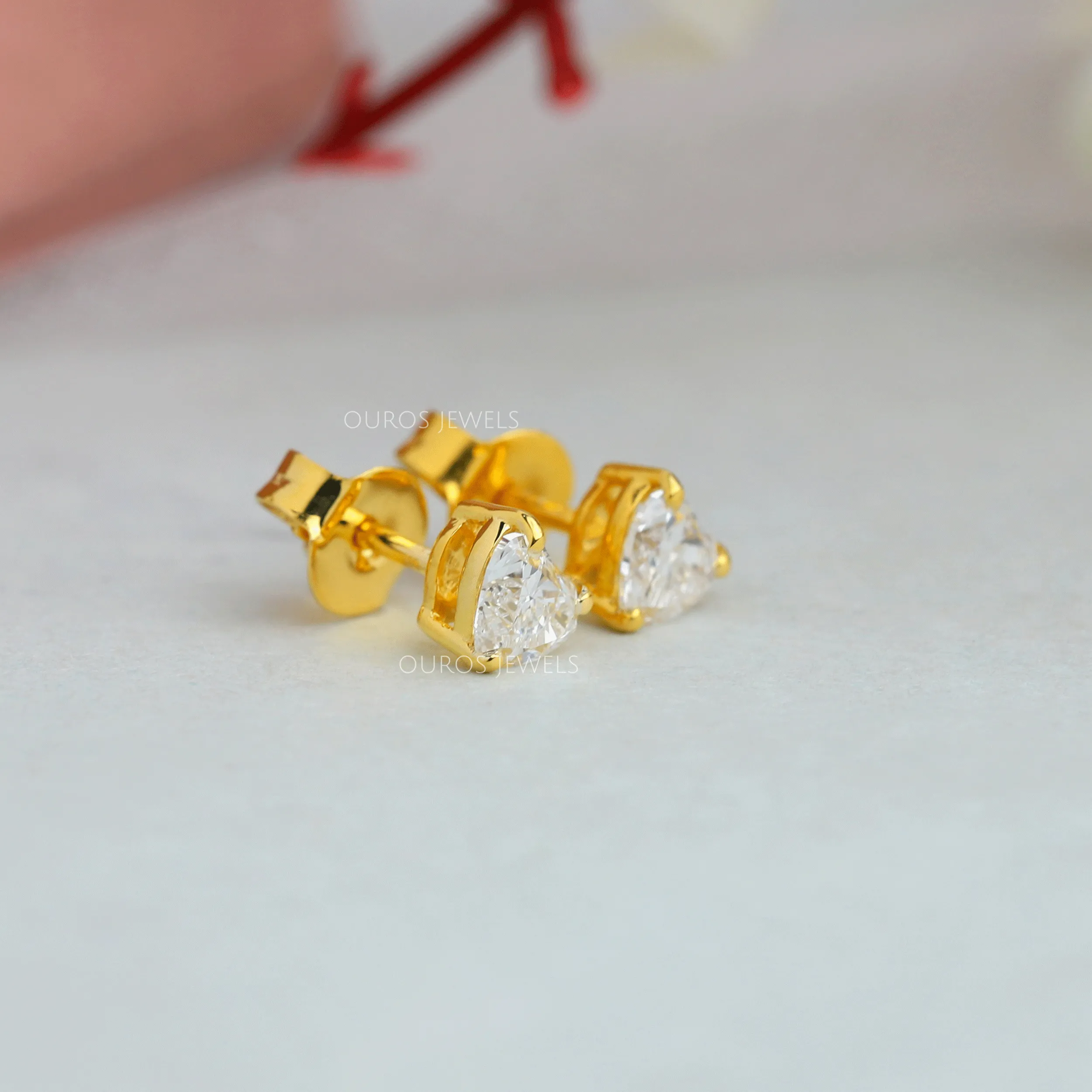 Yellow Gold Heart Shape Lab Diamond  Stud Earrings