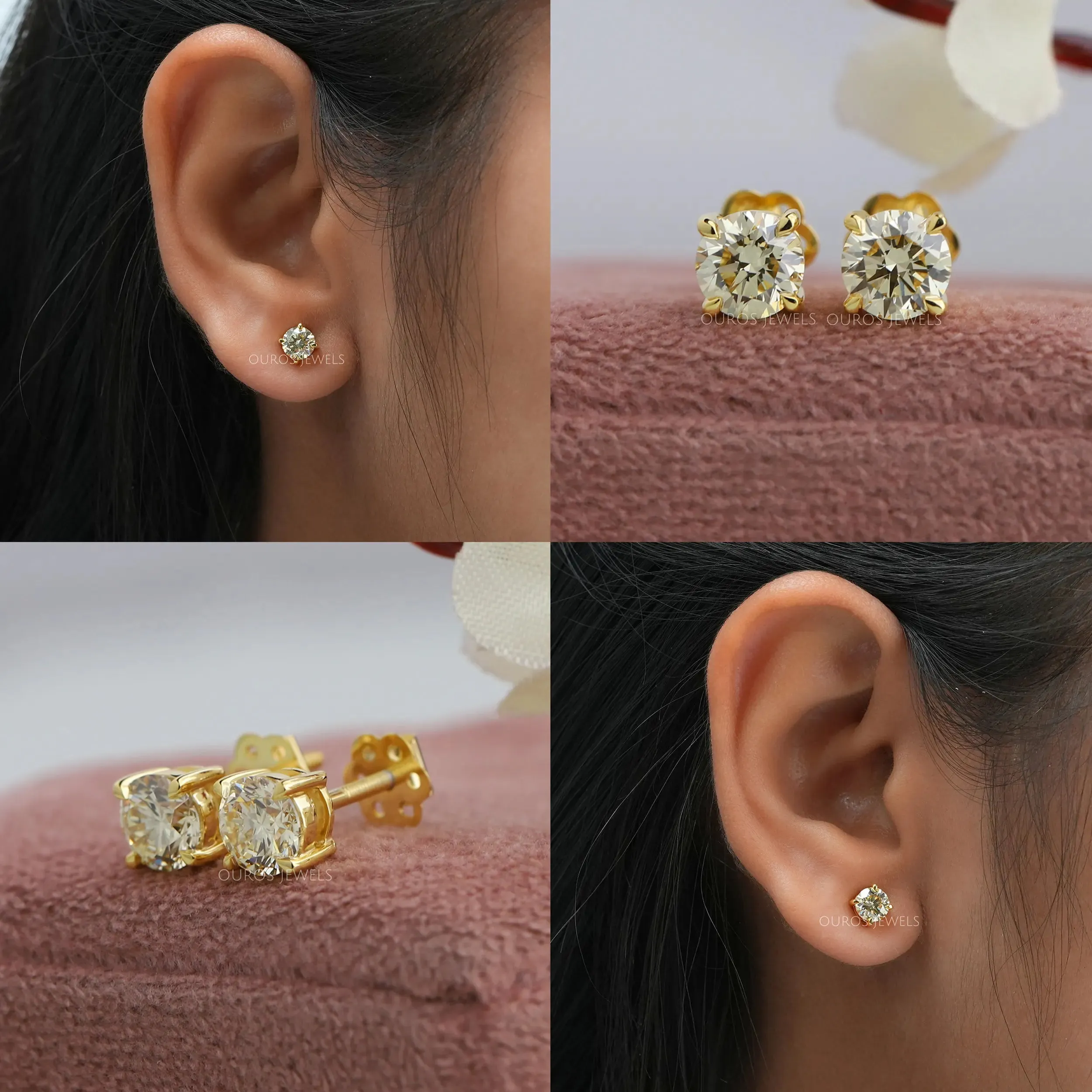 Yellow Round Diamond Stud Earrings