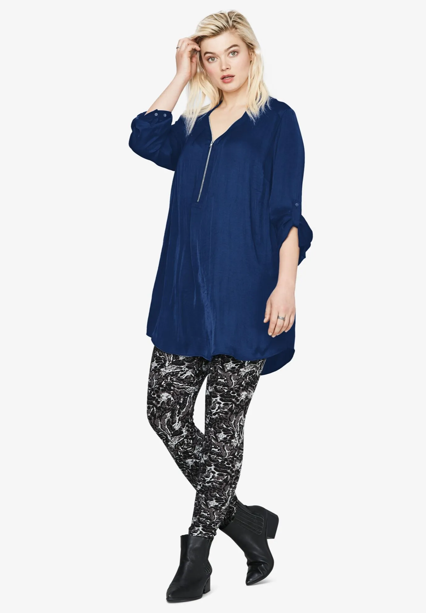 Zip-Front Sateen Tunic